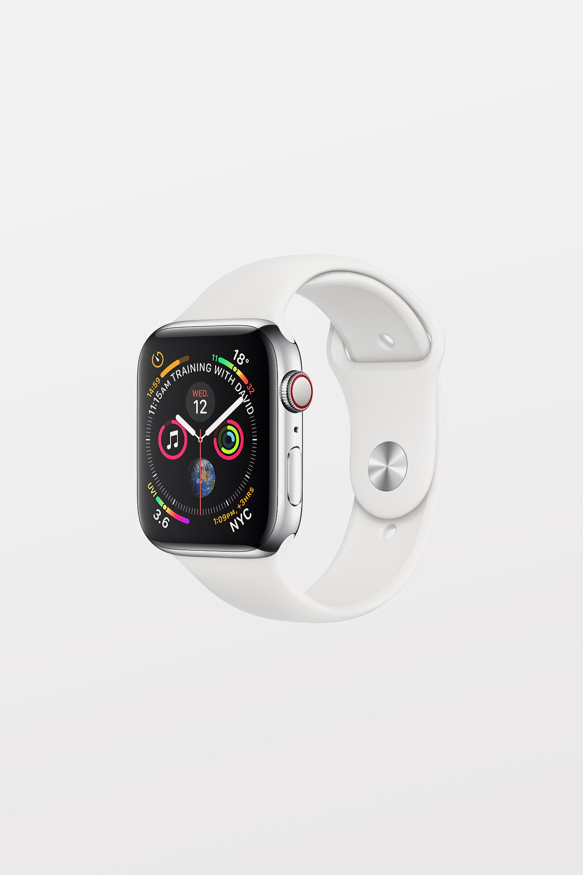 Apple Watch Series 4 GPS + Cellular - 44mm - Stainless Steel Case with White Sport Band - Refurbished