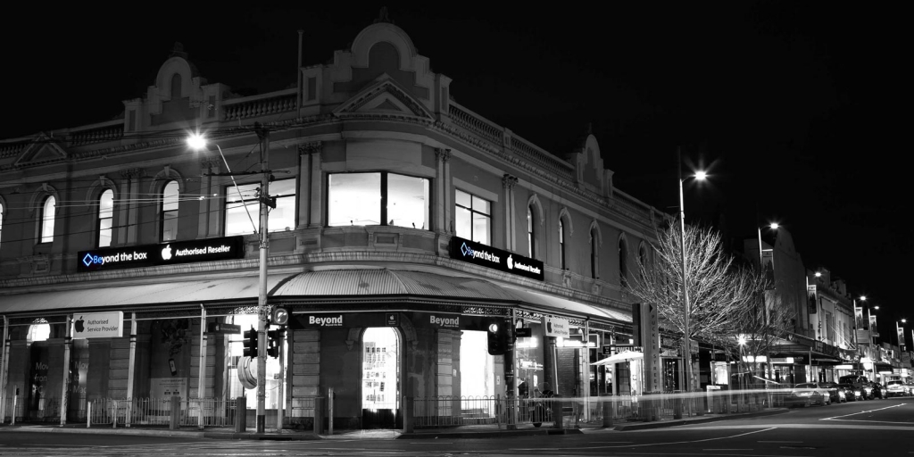 Beyond the Box - Location 1 Puckle Street, Moonee Ponds old victorian building picture taken at night